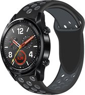 Siliconen Smartwatch bandje - Geschikt voor  Huawei Watch GT sport band - zwart/grijs - 42mm - Horlogeband / Polsband / Armband