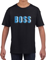 Boss tekst zwart t-shirt blauwe letters voor kinderen L (146-152)