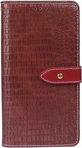 Voor Blackview BV9600 Pro idewei Crocodile Texture Horizontale Flip Leather Case met houder & kaartsleuven & portemonnee (wijnrood)
