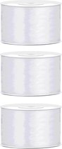3x Hobby/decoratie wit satijnen sierlinten 3,8 cm/38 mm x 25 meter - Cadeaulint satijnlint/ribbon - Witte linten - Hobbymateriaal benodigdheden - Verpakkingsmaterialen