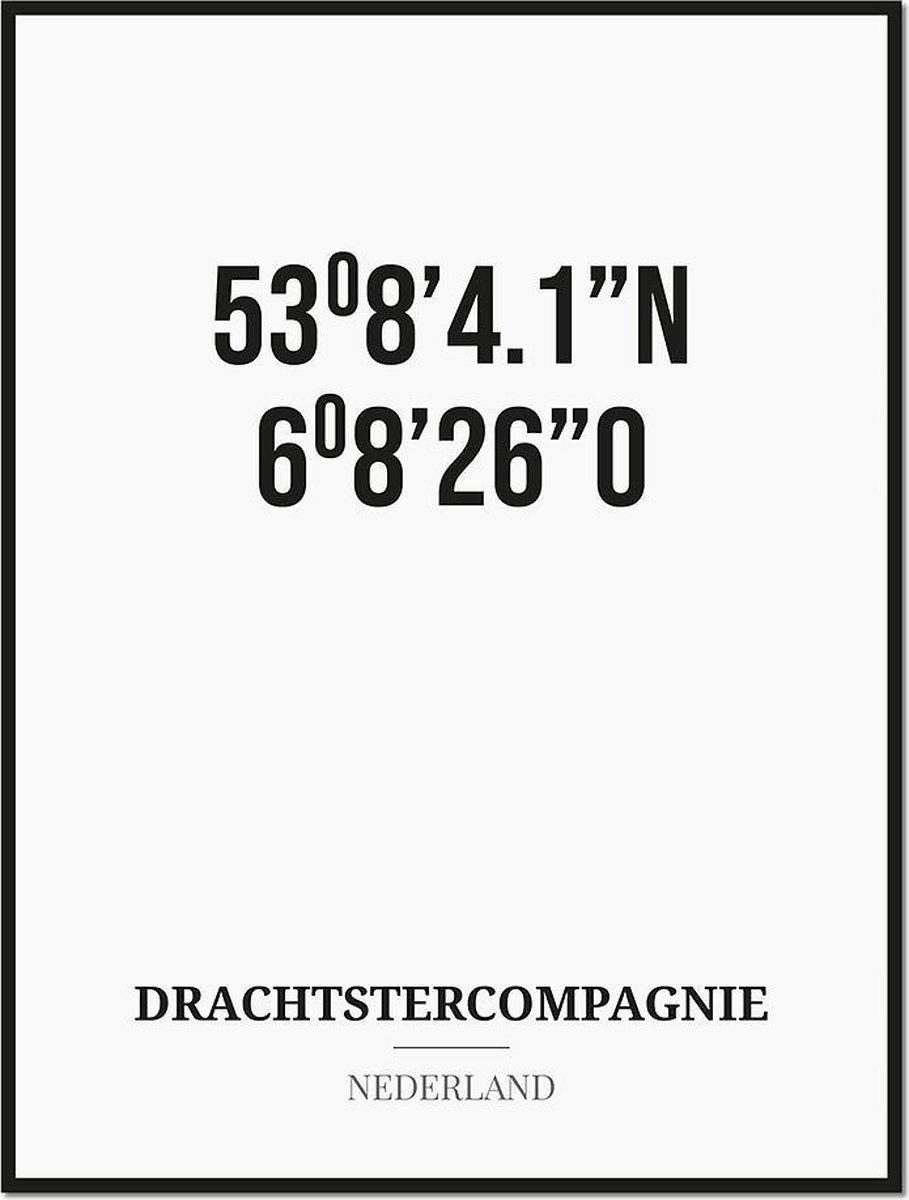 Studio216 Poster/kaart DRACHTSTERCOMPAGNIE met coördinaten zwart, wit