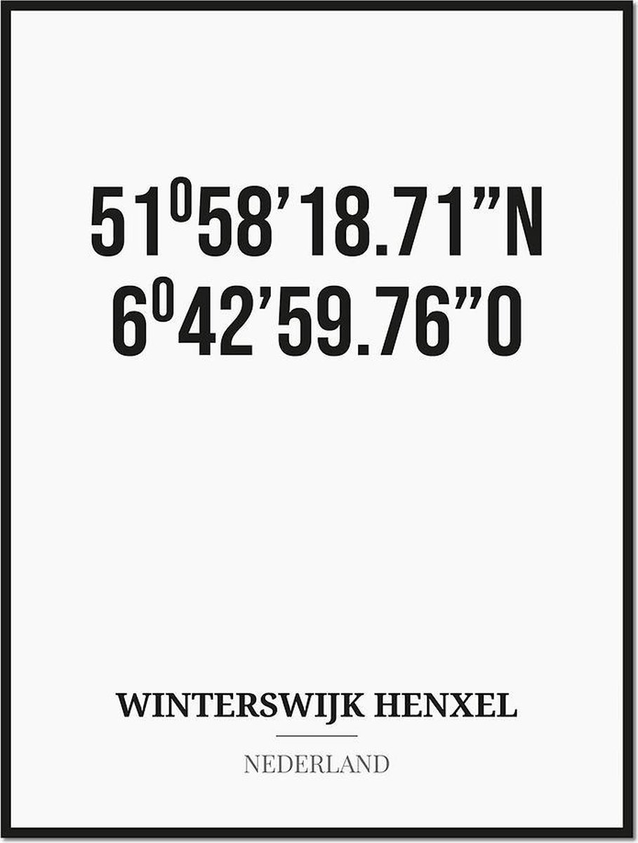 Studio216 Poster/kaart WINTERSWIJK HENXEL met coördinaten zwart, wit