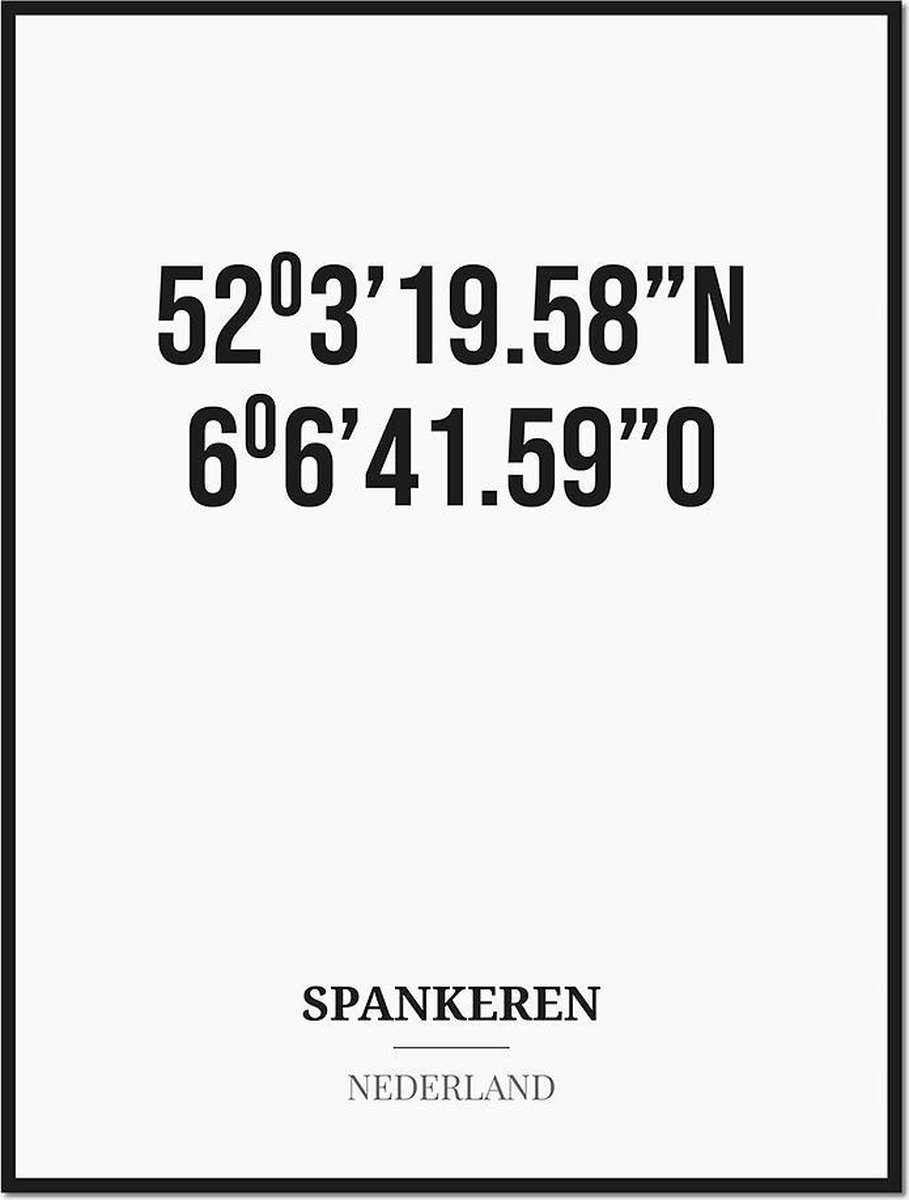 Studio216 Poster/kaart SPANKEREN met coördinaten zwart, wit