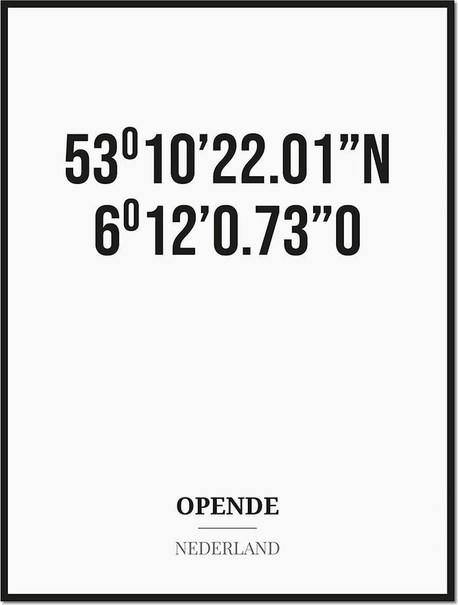Studio216 Poster/kaart OPENDE met coördinaten zwart, wit