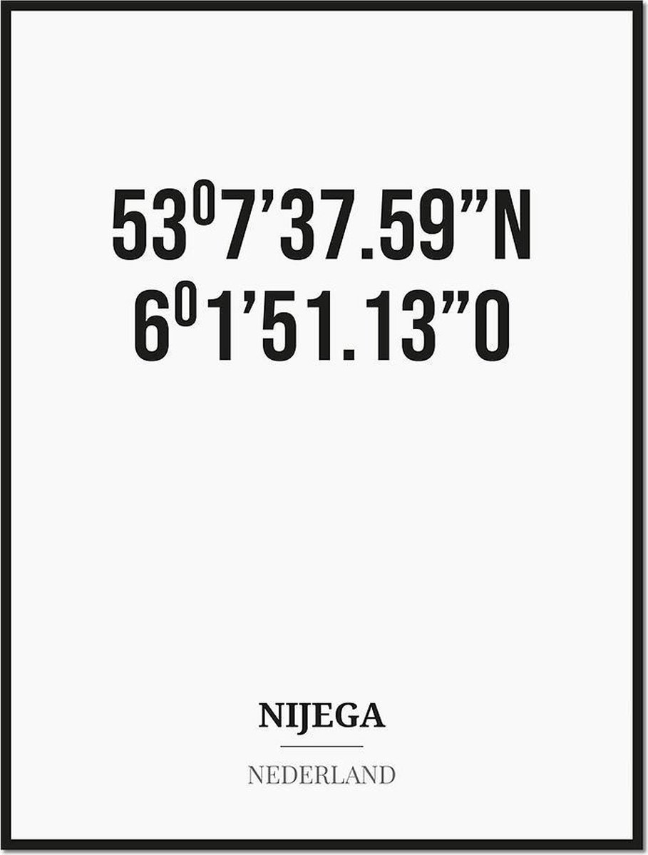 Studio216 Poster/kaart NIJEGA met coördinaten zwart, wit
