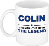Naam cadeau Colin - The man, The myth the legend koffie mok / beker 300 ml - naam/namen mokken - Cadeau voor o.a verjaardag/ vaderdag/ pensioen/ geslaagd/ bedankt