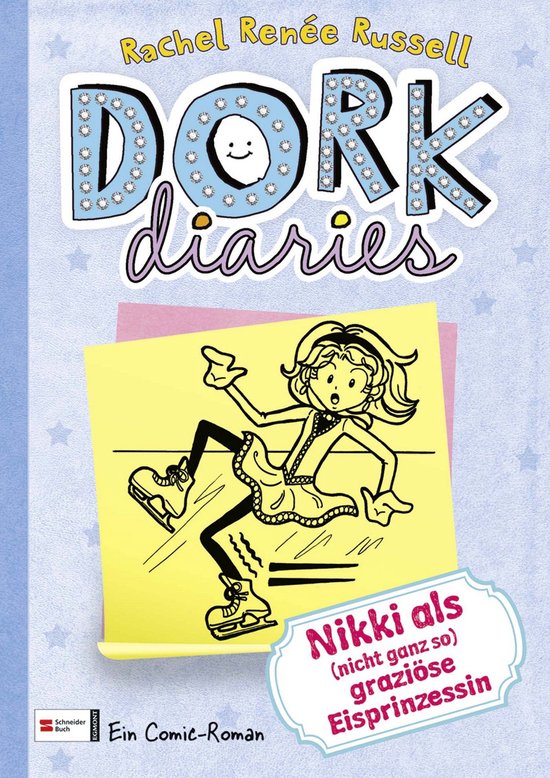 Boekcover van Dork Diaries 4: Nikki als (niet zo) gracieuze ijsprinses. Rachel Renée Russell. Een Comic-Roman.