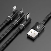 Baseus 1.2m 3.5A gevlochten 3 in 1 L-type Micro USB + 8-pins + Type-C snelladen Data Syn-kabel, voor iPhone, Galaxy, Huawei, Xiaomi, LG, HTC en andere slimme telefoons (zwart)