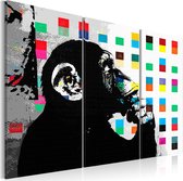 Schilderijen Op Canvas - Schilderij - The Thinker Monkey by Banksy 90x60 - Artgeist Schilderij