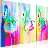 Schilderijen Op Canvas - Schilderij - Colourful Flamingos (3 Parts) 90x60 - Artgeist Schilderij