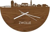 Skyline Klok Zwolle Notenhout - Ø 40 cm - Woondecoratie - Wand decoratie woonkamer - WoodWideCities