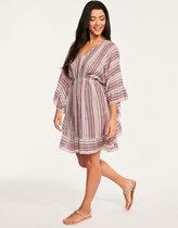 Seafolly Water Garden Ruffled Stripe Kaftan Plum - Dames Kaftan Kleurrijke Print - Maat S