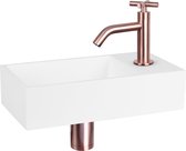 Differnz Solid Fonteinset - Wasbak Solid Surface - Wit - Gebogen Kraan - Rood Koper - Kruisgreep - 36 x 18.5 x 9 cm