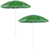 2x Verstelbare strand/tuin parasols groen 150 cm - Zonbescherming - Voordelige parasols