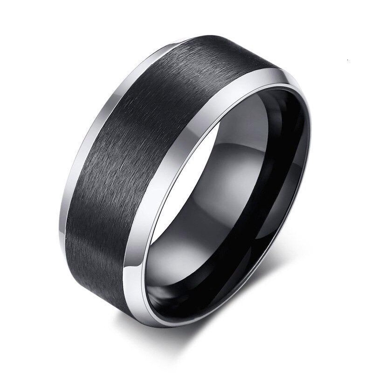 Zwarte Ring met Zilver Kleurige Rand - 18 - 20mm - Ringen Mannen - Ring  Heren - Kerst... | bol.com