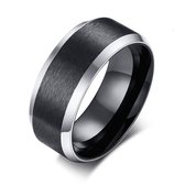 Zwarte Ring met Zilver Kleurige Rand - Staal - Ring Heren Ring Zwart - Ringen Mannen - Ringen Dames - Valentijn Cadeautje voor Hem - Valentijnsdag voor Mannen Cadeautjes