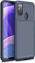 Samsung Galaxy M21 Hoesje Geborsteld Carbon Blauw