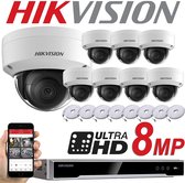 HIKVISION 8MP SYSTEM 8CH Kanaals NVR IP POE 8X 8 MP MEGAPIXEL CCTV 2.8MM DOME Netwerkcamera Kit - Binnen en Buiten - NIGHT VISION DS-7608NI-K2/8P DS-2CD2185FWD-I - 12tb hdd - Wit