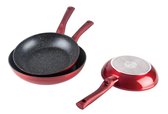 Mischler Cook Line -Koekenpannenset - Keramische Anti-aanbaklaag - 3-delig - Ø 20, 24 en 28 cm - Vaatwasserbestendig - Rood