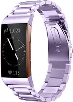 Stalen Smartwatch bandje - Geschikt voor  Fitbit Charge 3 stalen bandje - paars - Horlogeband / Polsband / Armband