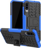 Schokbestendige pc + TPU-bandenpatroonbehuizing voor Galaxy A70, met houder (blauw)