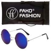 Fako Fashion® - Kinder Zonnebril - Ronde Glazen - Gabber Bril - Zilver - Blauw