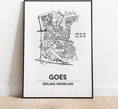 Goes city poster, A3 (30x40 cm) met lijst, plattegrond poster, woonplaatsposter, woonposter