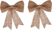 2x Kersthangers naturel strik van jute met glitters 24 cm - Jute kerstboomversiering/kerstornamenten