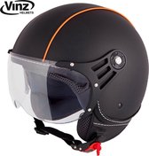 VINZ Laghi Jethelm Zwart Oranje Leer / Scooterhelm / Brommerhelm / Motorhelm / Fashionhelm voor Scooter / Vespa / Brommer / Motor