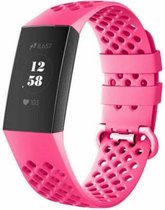 geschikt voor Fitbit geschikt voor Fitbit Charge 4 siliconen bandje met gaatjes - roze - Maat L