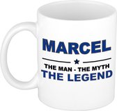 Naam cadeau Marcel - The man, The myth the legend koffie mok / beker 300 ml - naam/namen mokken - Cadeau voor o.a  verjaardag/ vaderdag/ pensioen/ geslaagd/ bedankt