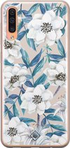 Samsung A50/A30s hoesje siliconen - Bloemen / Floral blauw | Samsung Galaxy A50/A30s case | blauw | TPU backcover transparant