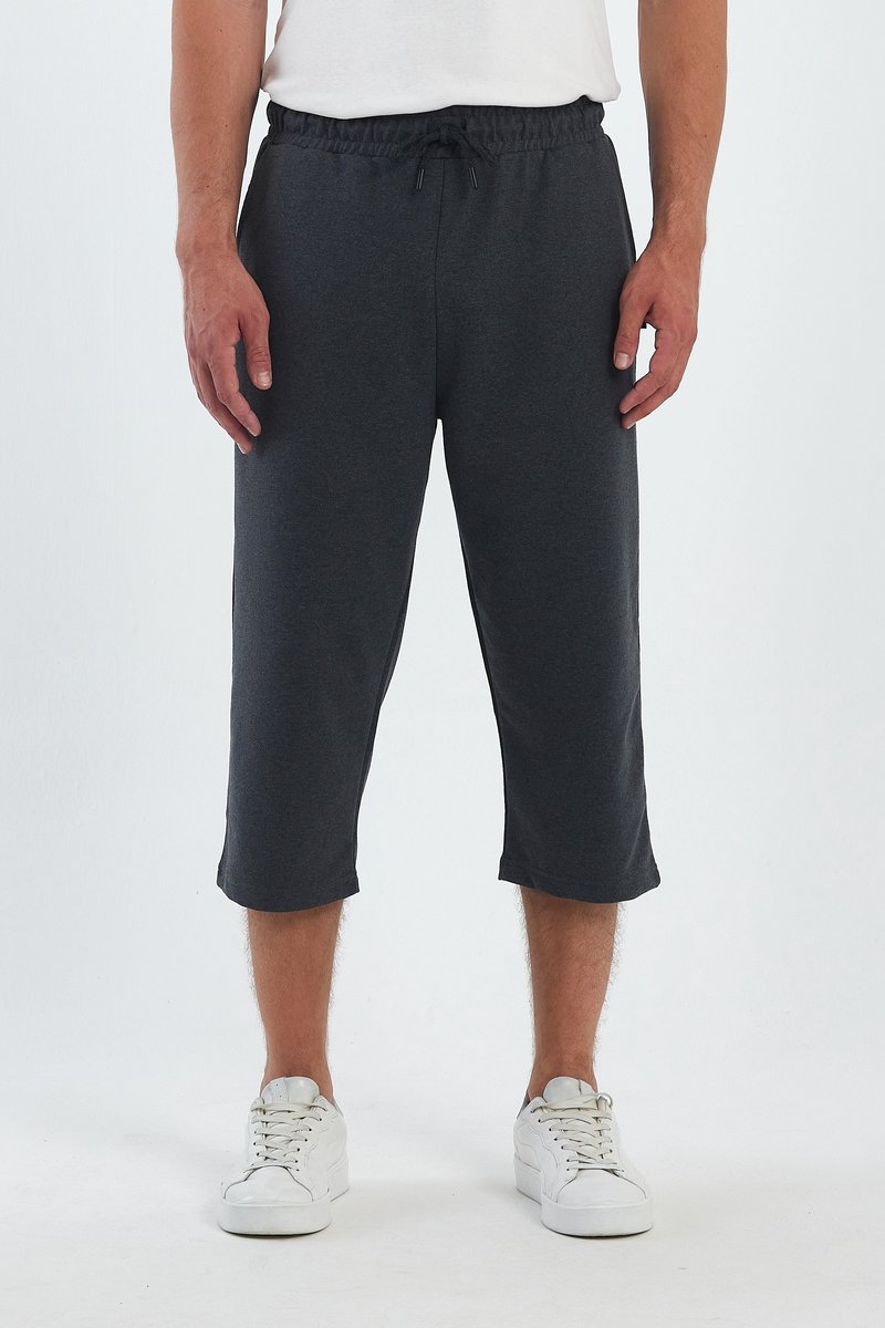 COMEOR Sportbroek Heren Kort – 3/4 Capri Broek Heren – Korte Broek Mannen Hardloopshort Katoenen Shorts – Donker Grijs L