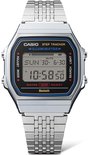 Zilverkleurig Casio Step Tracker horloge met een metalen band en een digitaal scherm dat 'SUN 30 - 6-30' en '10:58 50' toont, met blauwe accenten.