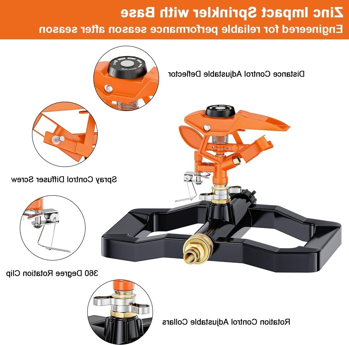 SnelShoppen - Heavy Duty Pulserende Slagsproeier voor Tuin, 100% Metalen Basis met 360 Graden Roterende Gazonsproeiers, Verstelbare Grote Irrigatiespr