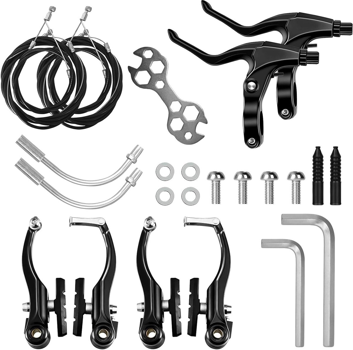 Complete V-Brake Set voor Fietsen - Universele Aluminium Remmen met Remkabels en Hendel