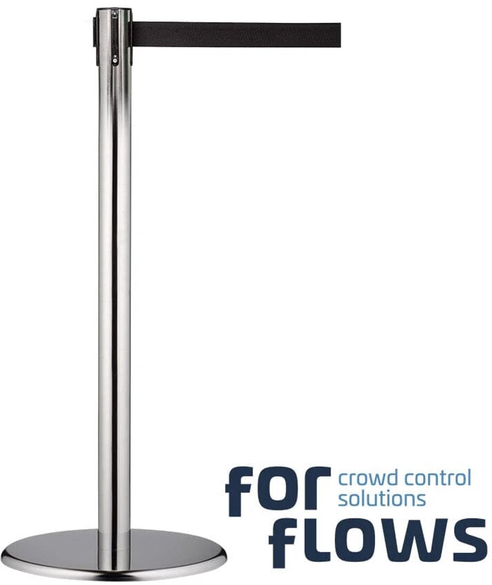GJ Floors - ForFlows Solid Afzetpaal | Chroom - Trekband Zwart | 12kg - Hoogte: 100 cm - Lengte: - Steel diameter: 5,1 cm