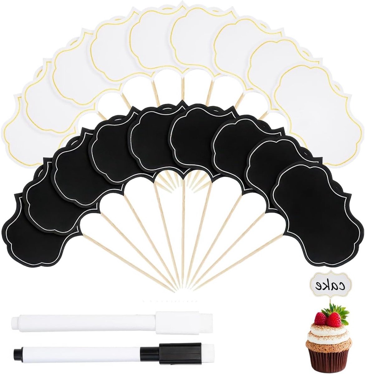 100 Stuks Schrijfbare Vlaggetjes voor Buffet, Kaasmarkers en Prijslabels voor Feestjes en Taarten met 2 Uitwisbare Pennen