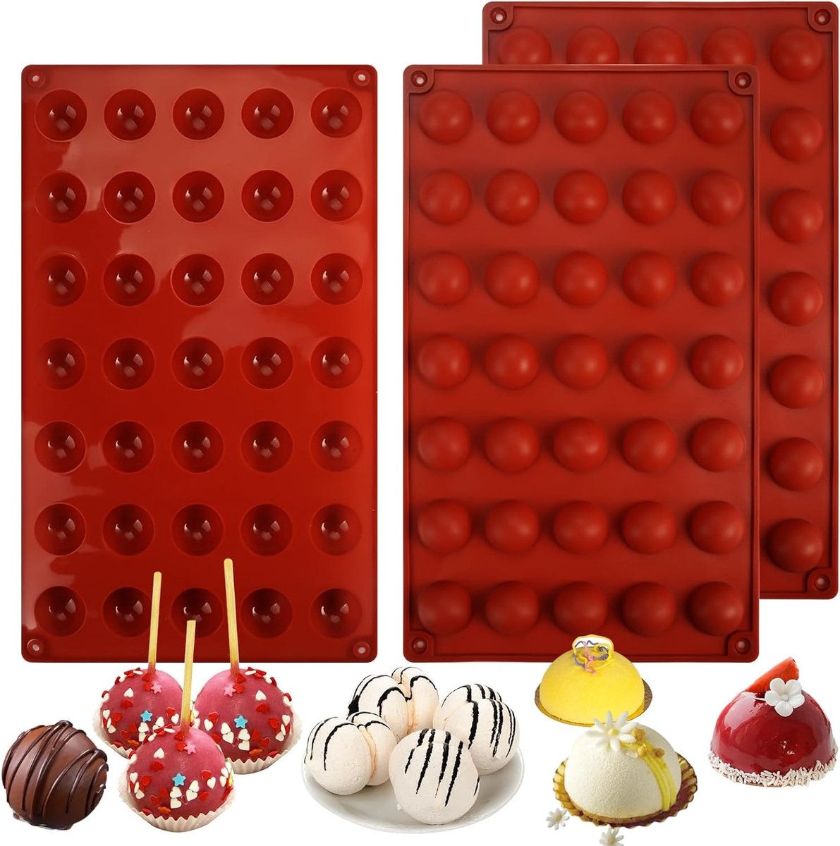 3-delige halfronde chocoladevormenset, 35 gaten - baksteenrood