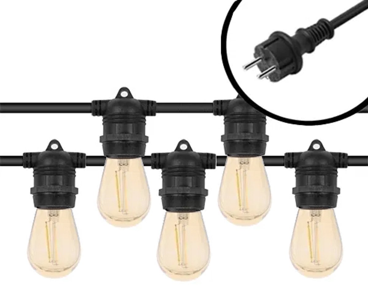 30m Arena LED Prikkabel - IP65 Lichtsnoer Buiten - koppelbaar - Vaste lampjes - inclusief 30x E27 lampen - Eco - Incl. Stekker