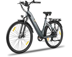 Elektrische fiets 28 Inch - Damesfiets-Herenfiets-Aluminiumlegering- met 7 versnellingen -36 V 20 Ah -elektrische stadsfiets -Achterwielmotor 250W - Hydraulische schijfrem -tot 150km- IP54 Waterdicht - Grijs