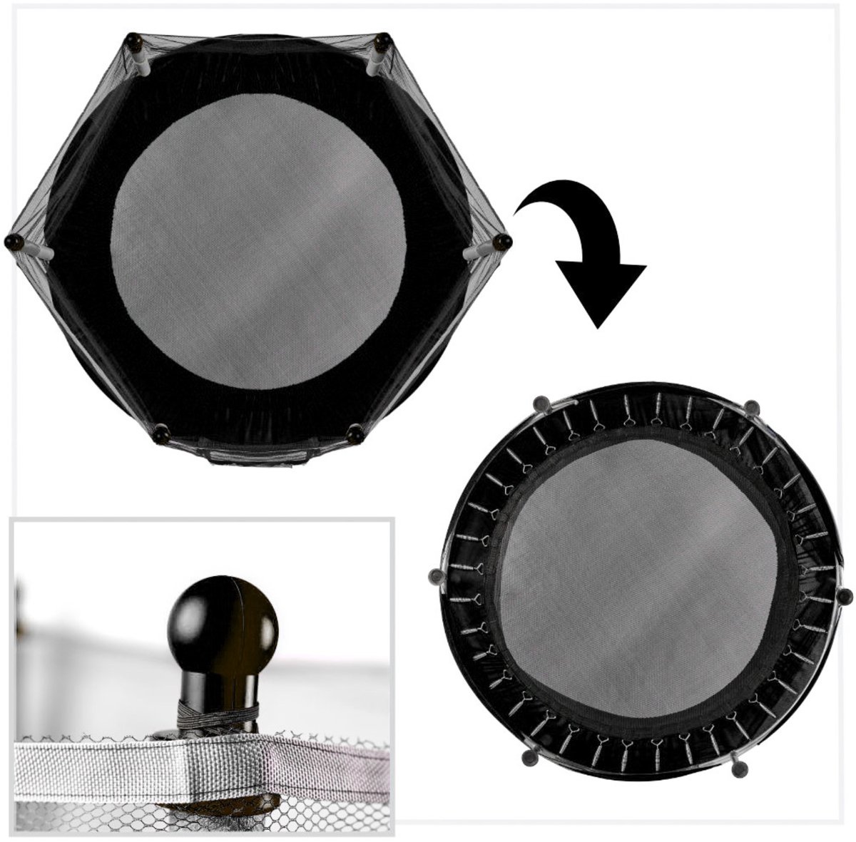 Trampoline voor kinderen - 140 cm met veiligheidsnet en ritsingang - Mini tuintrampoline met stabiel frame, antislip poten, springmat en ballen - Compacte trampoline voor tuin en binnen gebruik, veilig en stevig Met Ebook — afbeelding 8