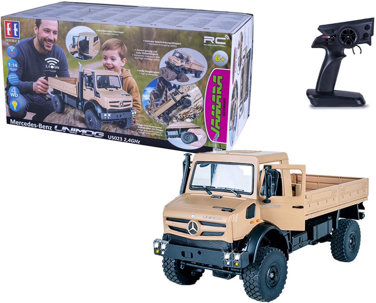 Jamara RC voertuig Auto - 408310 RC Vrachtwagen - Mercedes-Benz Unimog U5023 - 2,4GHz - Bruin RC Model Kant en Klaar - 1:14 Bestuurbare Auto