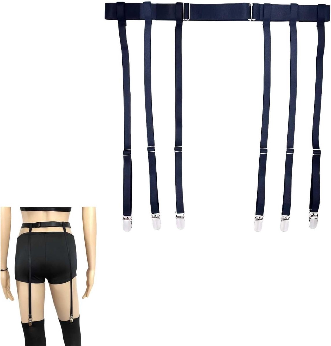 Dameskousen met Verstelbare Suspenders en Verwijderbare Bandjes - Zwart - Comfortabele en Antislip Lingerie Accessoire met Hoge Elasticiteit en 6/4 Bandjes