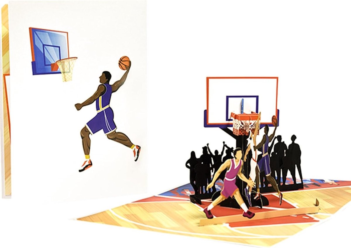 3D Pop Up Kaart Basketbal met Envelop, Creatieve Papercutting Verjaardagskaart, Perfect Cadeau voor Afstuderen en Kinderfeestjes