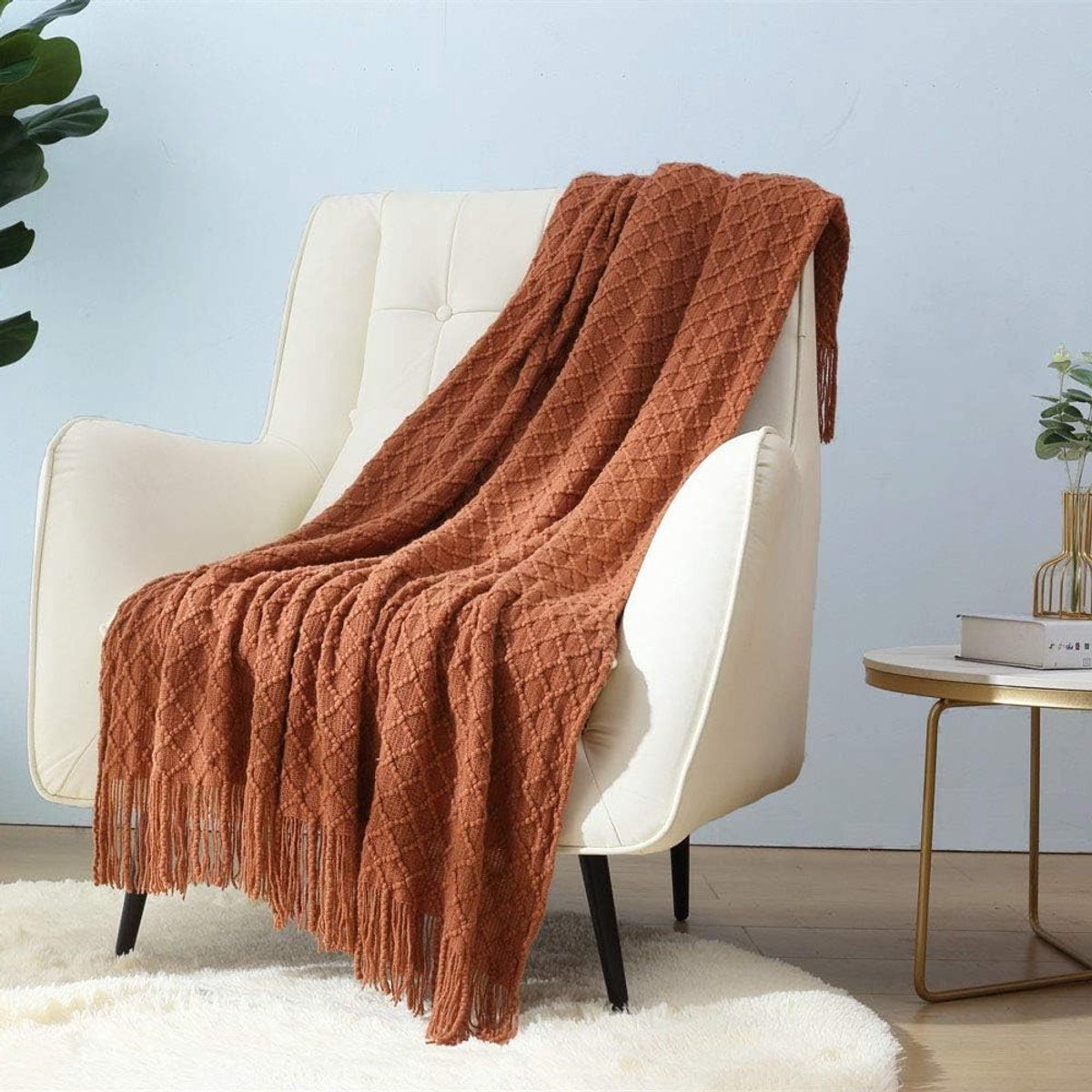 Knitted Dekentje voor Bank, Stoel en Bed - Zacht, Warm en Lichtgewicht voor Lente en Zomer (50"x60", Caramel)