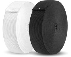SnelShoppen - Elastic band 30 mm wit/zwart, 2 stuks, 10 m, elastisch band voor naaien, DIY knutselen, stof, broekrubber, breed elastiek 3 cm