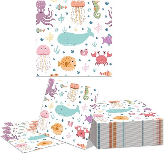 40 Stuks Oceaan Dieren Servetten - 2 Laags Wegwerp Servetten voor Diner, Bruiloft en Baby Shower - 33x33cm Feestaccessoires voor Zomer en Strand