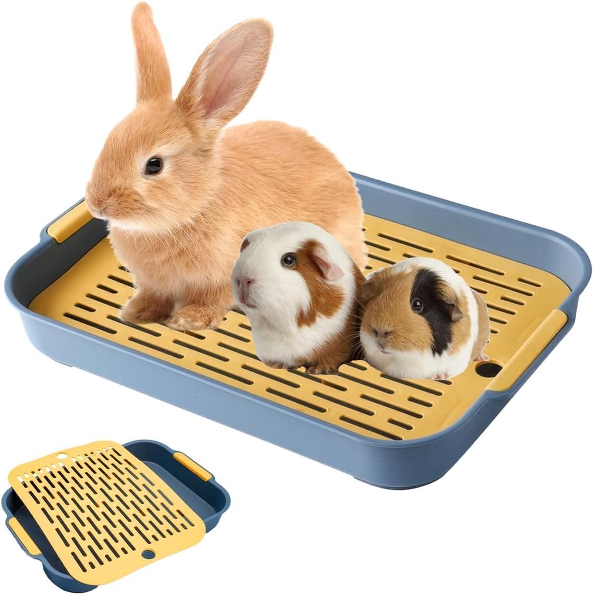 Grote konijnenbak met zeef 27 x 18,5 cm - Dierenbak voor training, konijnen en cavia's, met tray en kattenbakvulling