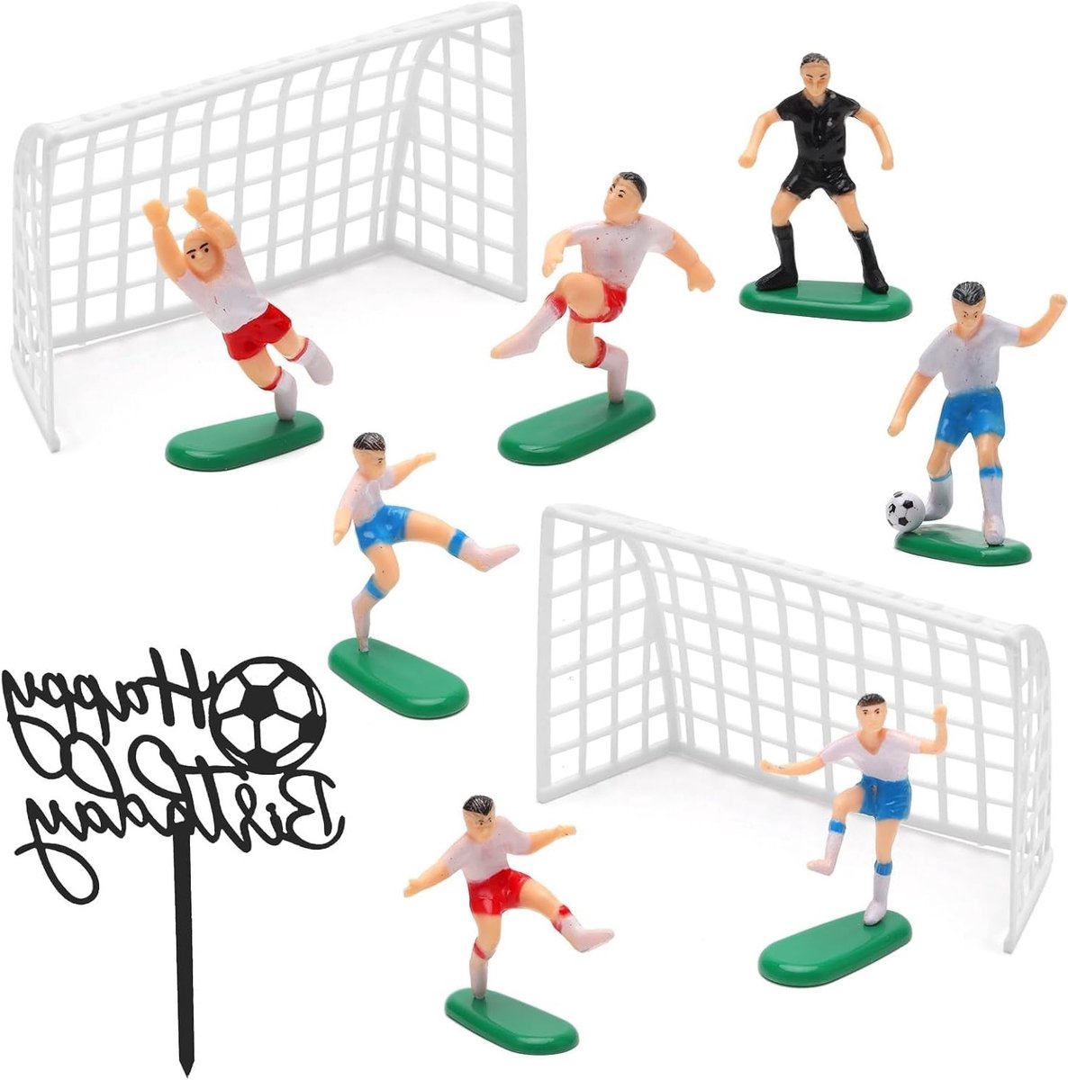 10 Stuks Voetbal Taartdecoratie voor Verjaardagsfeest - Soccer Toppers en Figuren voor Taartversiering